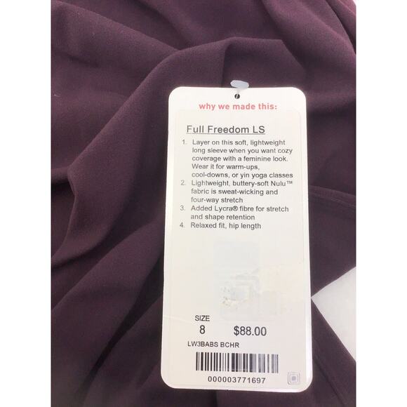 Lululemon Long Sleeve Deep Purple Women's Size 8 New NWOT - Picture 11 of 12